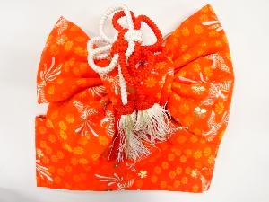 アンティーク　鳳凰に花模様織出し子供用リボン作り帯